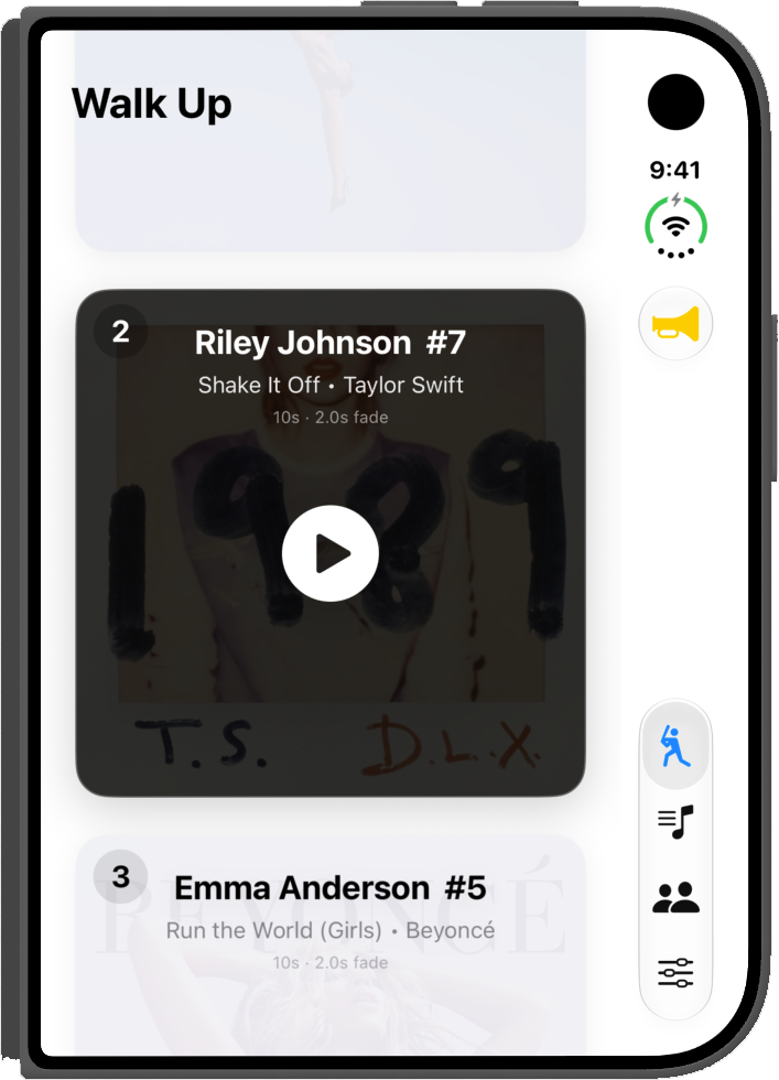 Walk Up Songs on a folded iPhone Duo, with the tabs along the right side of the outer display
